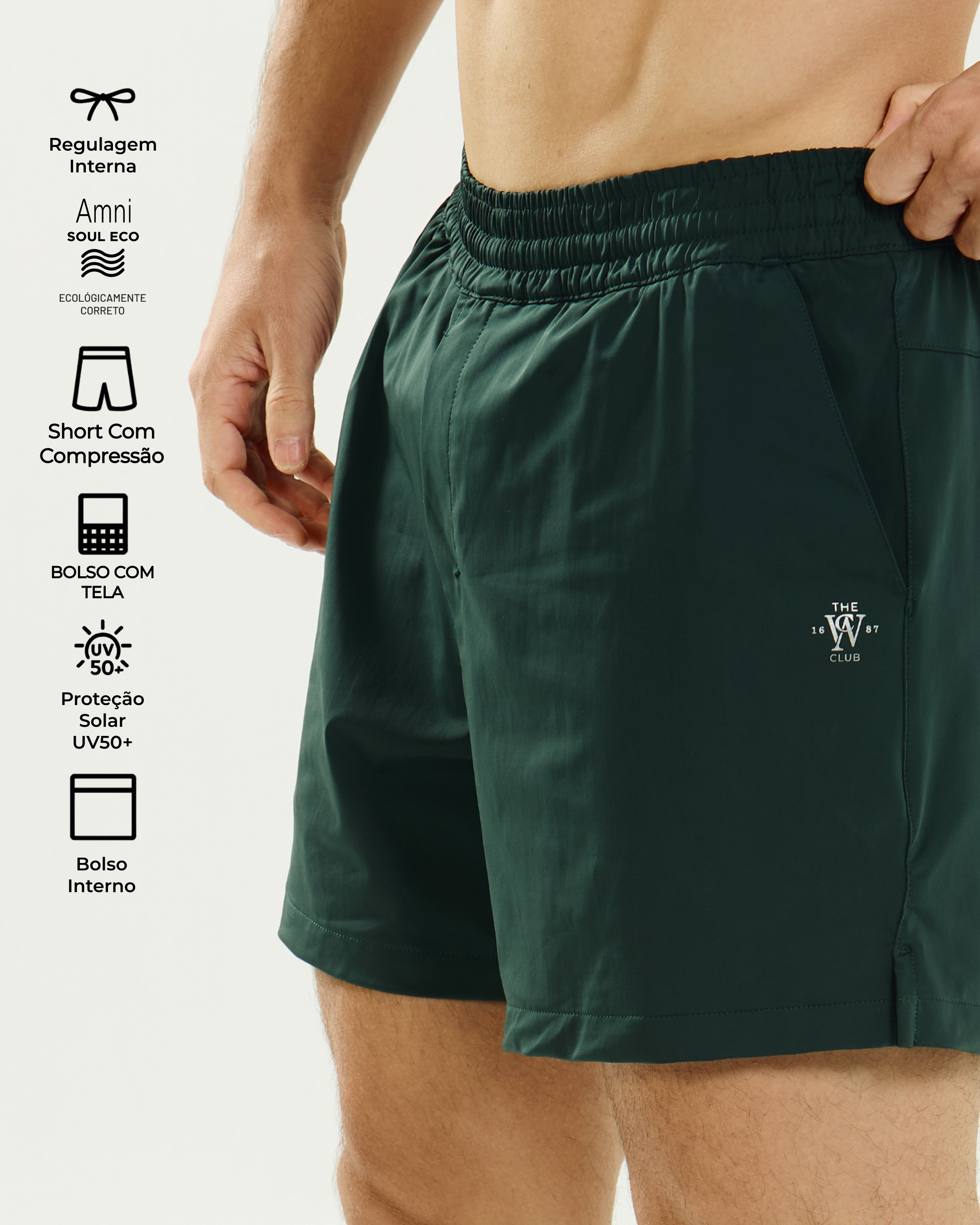Short Masculino SportClub com Compressão Interna e Bolso