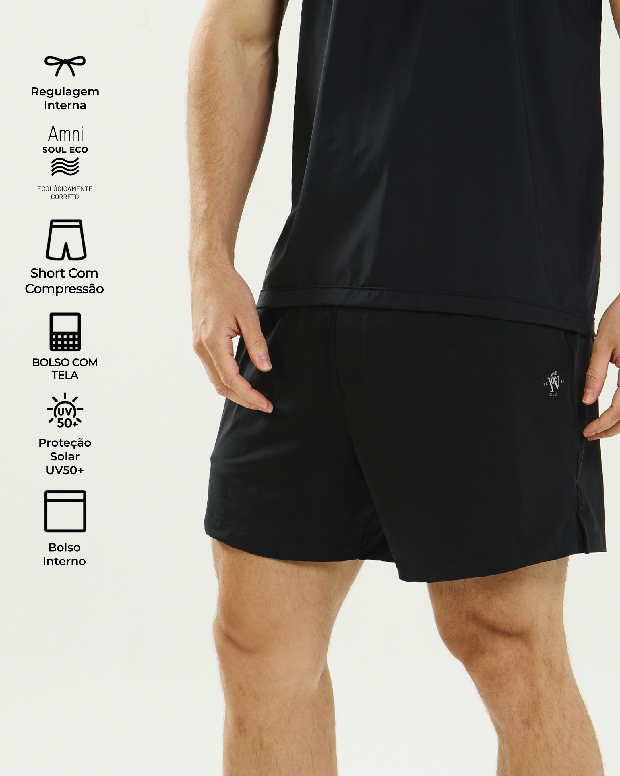 Short Masculino SportClub com Compressão Interna e Bolso